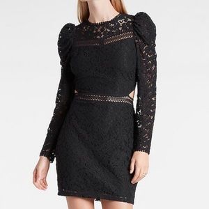 lace puff sleeve side cutout dress